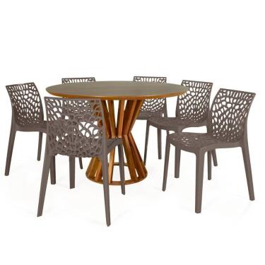 Imagem de Conjunto Mesa De Jantar Redonda Cecília 120cm Natural Com 6 Cadeiras Gruvyer - Fendi