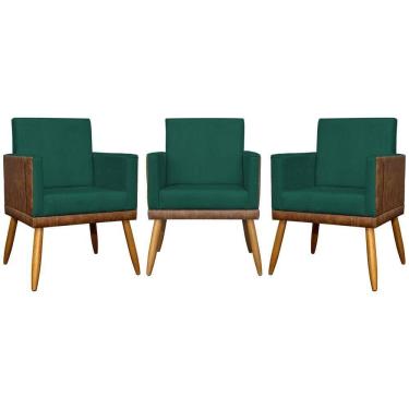 Imagem de Kit 3 Poltronas Decorativas Lis Corino e Pé Palito - Verde Suede Corino