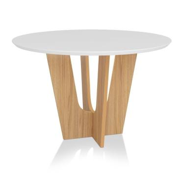Imagem de Mesa De Jantar Ravi C03 Redondo 135 Cm Cor Laca Branco/freijó