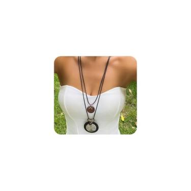 Imagem de GIGB PBDK Colares longos Boho para mulheres, colar hippie de couro com pingente grosso, vintage, feito à mão, acessórios de joias ocidentais estéticas, Large, Liga de aço, Sem Pedra Preciosa