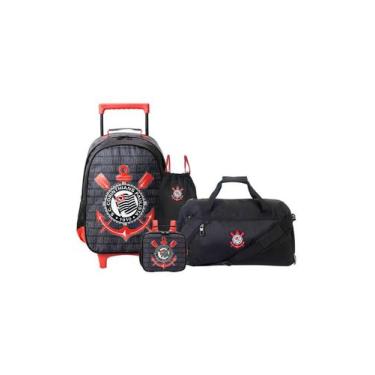 Imagem de Kit Mochila Rodas+Lancheira+Saco+Sacola Viagem Corinthians - Xeryus