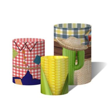 Imagem de Trio Capas Para Cilindro Versátil Festa Junina Arraiá Cactos Bandeirin