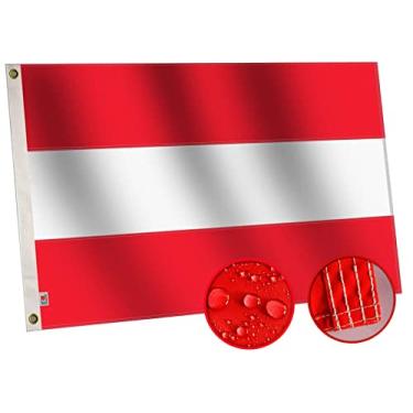 Imagem de rhungift Bandeira Premium Áustria 3X5 Pés, Nylon Oxford 210D De Maior Durabilidade | Pontas Mosca Costuradas Quádruplas Ilhós Latão Para Fácil Exibição, Bandeiras Austríacas 90X150 Cm, Faixa Decoraç