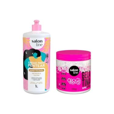 Imagem de Salon Line, Kit Super Volumão com Creme de Pentear e Gelatina Capilar, Veganos - Para Cabelos Ondulados, Cacheados e Crespos, 550 g e 1 L