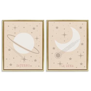 Imagem de Stupell Industries Conjunto de tela flutuante minimalista de Saturno e Lua 2 peças com moldura dourada por Daniela Santiago, 43 x 53 cm