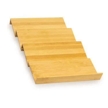 Imagem de Porta-temperos de bambu para gaveta, 4 peças, organizador de temperos empilhável, para inserção de armazenamento de condimentos de cozinha (frascos não incluídos, tamanho combinado: 48 cm P x 24 cm L