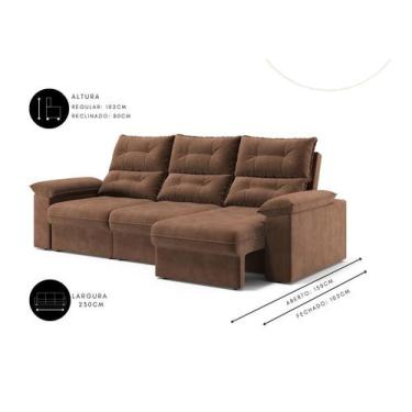 Imagem de Sofá Copacabana Retrátil e Reclinável 4 Lugares 3 assentos Suede Marro