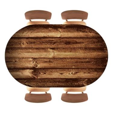 Imagem de XUEBUXI Capa de mesa oval com bordas elásticas, textura de madeira vintage marrom rústica, tecido de poliéster ajustado para jantar em casa, piquenique, decoração de banquete, serve para mesas ovais