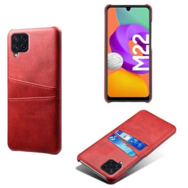 Imagem de Capas Compatível com Samsung Galaxy F22,Caso de couro PU-Tampa de telefone a prova de choque com 2 slots de cartão,Proteção anti-impressão digital e anti-gota-Red