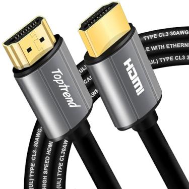 Imagem de Toptrend Cabo HDMI 4K de 1,8 m, cabo HDMI CL3 nominal 18 Gpbs, cabo HDMI 2.0 de alta velocidade, suporta cabos HDMI 1080p, 3D, 2160p, 4K 60Hz UHD, HDR, 30AWG, compatível com HDTV, Blue-ray Player, PS3
