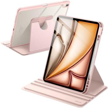 Imagem de JETech Capa Giratória para iPad Air 13 Polegadas M3/M2 (2025/2024) com Porta-Pencil, Capa Protetora de Rotação de 360 Graus, Parte Traseira Transparente (Rosa Arenoso)