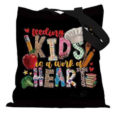 Imagem de APJYM Sacola Lunch Lady Appreciation Gifts Tote Bag, Lunch Lady Cafeteria Workers Gifts Canvas Tote Bags for Women, Cafeteria Staff reutilizável Grocery Shopping Bag