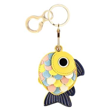 Imagem de Capa de couro compatível com AirTag, linda capa protetora com chaveiro, rastreador GPS antiarranhões para chaves, bolsa, animais de estimação (Goldfish A)