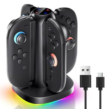Imagem de Suporte de carregamento Joycons 4 em 1 para joycon Nintendo Switch 2 2025, base de carregamento rápido para 4 interruptores e 2 Joycons (preto)