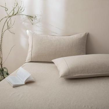 Imagem de Talasily 100% linho francês linho fronha envelope fechamento, king size conjunto de 2 - pedra lavada pré-amaciada, hipoalergênico e resistente a rugas, sem zíper refrescante roupa de cama natural não