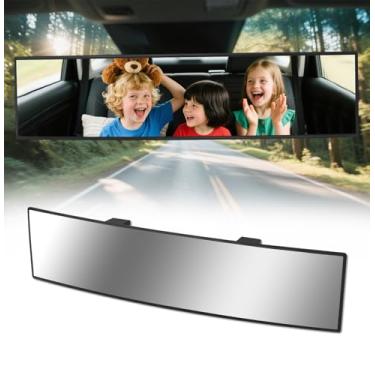 Imagem de HmmtyRack Espelho retrovisor, cromado, antirreflexo, retrovisores panorâmicos, universais, 35,5 cm, convexo, clipe interno de carro, extensor de espelho retrovisor grande angular extra grande para