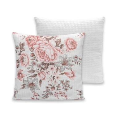 Imagem de Kit 2 Capas De Almofada 40x40cm Com Zíper Piquet Favinho (Roseira/Branco)
