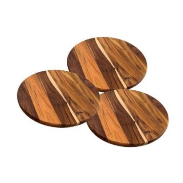 Imagem de Kit 3 Tábuas 50Cm De Madeira Teca Para Cortar E Servir Pizza - Brasa S