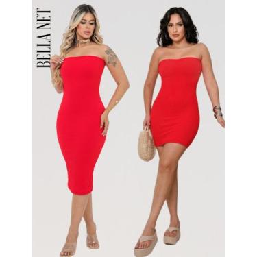 Imagem de Kit 2 Vestido Midi E Curto sem alça Feminino Sem Alça Canelado Premium