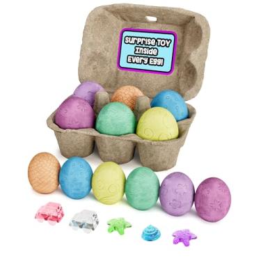 Imagem de Loddie Doddie Ovos de giz Sidewalk com brinquedos dentro – pacote com 6 ovos de giz de fundo plano em 6 cores brilhantes – lavável ao ar livre divertido e surpresa de brinquedo escondido