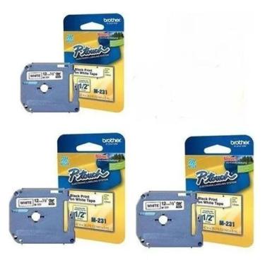 Imagem de Kit 3 fitas rotulador brother branca 12mm m231 12mm