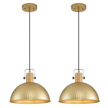 Imagem de ALAISLYC Luzes pendentes douradas de 30,5 cm marteladas foscas para cozinha ilha industrial casa de fazenda altura ajustável cúpula luminárias suspensas para celeiro, sala de jantar, 2 pacotes
