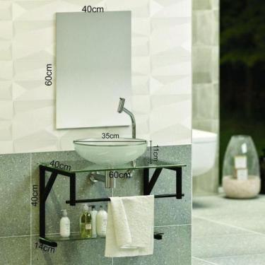 Imagem de Gabinete Para Banheiro Vidro Glass 60cm Com Cuba Preto - Cuba Incolor 
