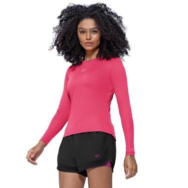 Imagem de Camiseta Feminina, Speedo, Manga Longa, Poliamida com Fastdry e Proteção UV50+, tamanho M - Rosa