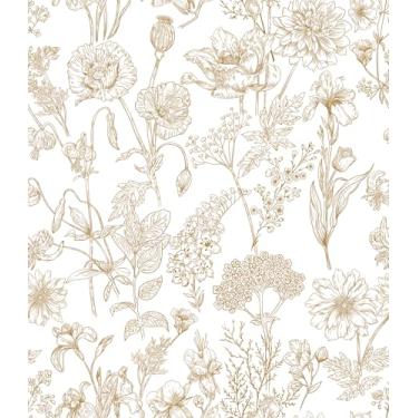 Imagem de Toduso Papel de parede floral de papel de parede vintage papel de contato removível à prova d'água flores papel de parede para quarto banheiro armários vinil 43,9 cm x 1,000 cm