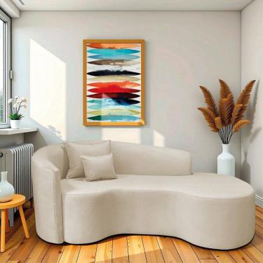 Imagem de Recamier Curvo Orgânico 180cm 3 Lugares Lado Direito para Sala de Estar Linho Londres Bege