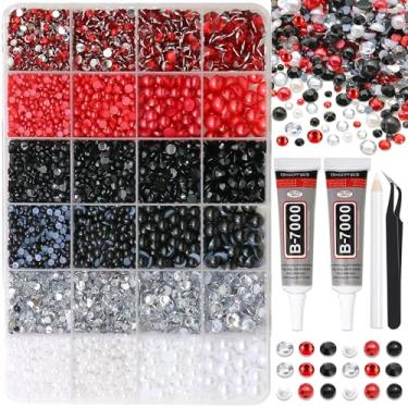 Imagem de RODAKY 9000 peças de pérolas de strass para deslumbrantes pedras planas vermelhas, pretas e brancas, meias pérolas para artesanato kit de fabricação de diamantes, roupas, sapatos, decoração de unhas
