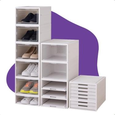 Imagem de Sapateira Vertical Empilhável Caixa Sapato Tênis 6 Andares Organizador para Casa Quarto e Área - Branco - ATFAST