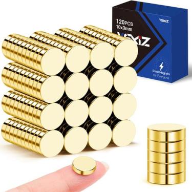 Imagem de Ímãs de geladeira VSKIZ 120 unidades de neodímio dourado 10x3mm para e