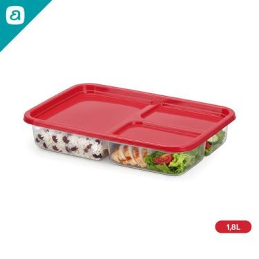 Imagem de Marmita 3 Divisórias 1,8L Pote com Tampa Alimentos Microondas Freezer 