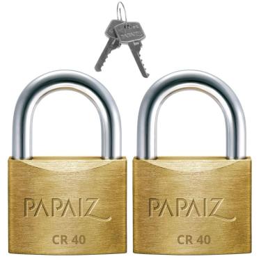 Imagem de Cadeado Médio 40Mm Haste Curta Latão Dourado Com Chave 02 Un