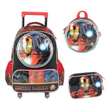 Imagem de Kit Mochila Rodas 360 Avengers Homem Ferro Led Mão E Rodas
