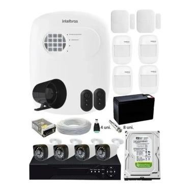 Imagem de Kit Alarme Residencial Sem Fio + Kit 4 Câmeras Hd 720p Infra