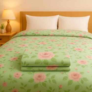 Imagem de Jogo de Cama Casal com Colcha 4 Peças Microfibra 150 Fios