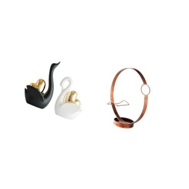 Imagem de Fenteer Elegantes Figuras de Casal de Cisnes E Suportes para Garrafas de Vinho de Ferro para Decoração de Mesa, Estante de Livros, Entrada, Arte, Artesanato,