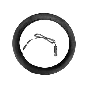 Imagem de Capa De Volante Aquecida - 12V Aquecida Quente Respirável Acessórios Auto | Capa De Volante Preta - Para Caminhões SUVs Autocaravanas Viagens De Estrada Trabalho Condutor E Interior