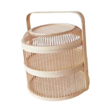 Imagem de FLCPJGV Cesta de Bambu Trançado de 2 Camadas para Armazenamento de Frutas E Vegetais para Uso Doméstico