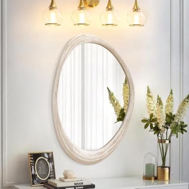 Imagem de AAZZKANG Espelho de parede de madeira irregular 71.1 cm x 50.8 cm Espelho assimétrico Grande Minimalista Espelho Decorativo para Parede, Espelho Rústico Irregular para Quarto Sala de Estar Entrada