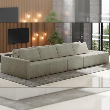 Imagem de Sofá Ilha Modulado Milos 392cm Puff Lateral Bouclê Bege Escuro G33 - Gran Belo