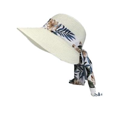 Imagem de Chapéu de sol feminino de aba larga grande com laço panamá para férias chapéu de palha casual 001 tamanho adulto