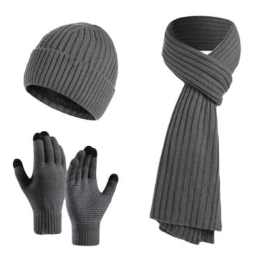 Imagem de Gorro masculino de malha quente de inverno para homens, luvas de tela sensível ao toque para mulheres, cachecol térmico, cobertura de pescoço inteiro cinza9