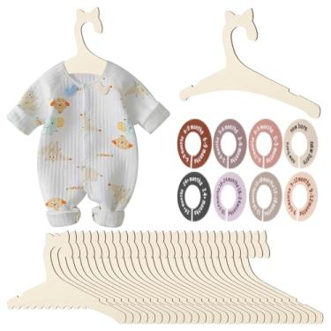 Imagem de 30 cabides de madeira para roupas de bebê com 8 divisórias de armário, estáveis, de veludo, urso fofo, para berçário, cabides reutilizáveis para crianças, classificação de tamanho transparente para