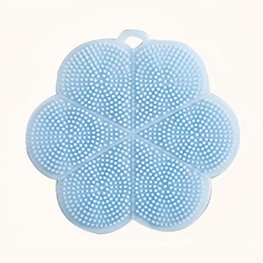 Imagem de Esfregador e suporte de panela de silicone 2 em 1, tripé resistente ao calor para bancada, limpeza e proteção frente e verso, pode ser lavado na lava-louças (azul)