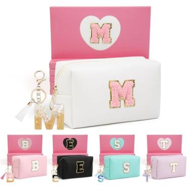 Imagem de AIBFRID 2 peças de bolsas de maquiagem iniciais para mulheres, presentes de aniversário para meninas de 10, 5, 6, 7, 8, 9, 10, 11 e 12 anos, bolsas de cosméticos de viagem, bolsa de maquiagem fofa