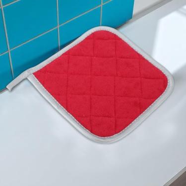 Imagem de Generic 1 porta-panelas de tecido felpudo resistente ao calor almofada quadrada quente espuma de célula fechada de poliéster tom prateado vermelho 16,69 x 16,69 polegadas