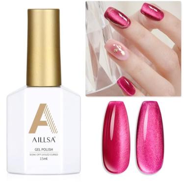 Imagem de AILLSA Esmalte de gel de vidro para olhos de gato, esmalte de gel de geleia rosa choque brilhante para dia dos namorados manicure U V gel salão de beleza 14,2 g GF28